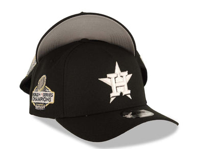 Houston Astros New Era MLB 9FORTY 940 Adjustable A-Frame Cap Hat Black Crown/Visor White Logo 2022 World Series Champions Side Patch Gray UV