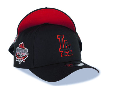 Los Angeles Dodgers New Era MLB 9FORTY 940 Adjustable A-Frame Cap Hat Black Crown/Visor Black/Red Logo 40th Anniversary Stadium Side Patch Red UV
