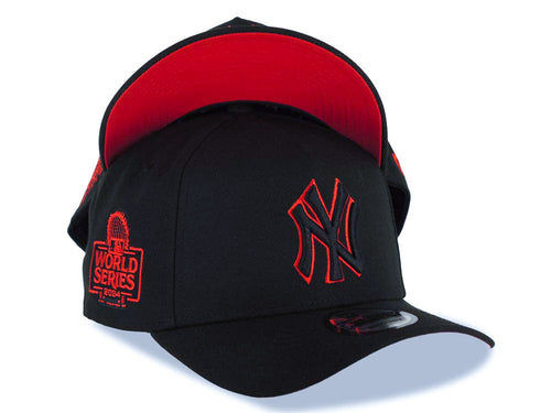 New York Yankees New Era MLB 9FORTY 940 Adjustable A-Frame Cap Hat Black Crown/Visor Black/Red Logo 2024 World Series Side Patch Red UV