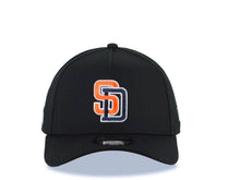 Load image into Gallery viewer, San Diego Padres New Era MLB 9FORTY 940 Adjustable A-Frame Cap Hat Black Crown/Visor Orange/Navy Flat Stitch Logo Batterman Batty Side Patch

