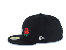 Load image into Gallery viewer, Los Angeles Dodgers New Era MLB 59FIFTY 5950 Fitted Cap Hat Black Crown/Visor White Logo With Rose 2024 World Series Side Patch
