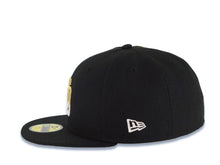 Load image into Gallery viewer, San Diego Padres New Era MLB 59FIFTY 5950 Fitted Cap Hat Black Crown/Visor White/Metallic Gold Drip Logo 40th Anniversary Side Patch Gray UV
