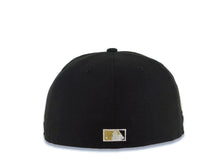 Load image into Gallery viewer, San Diego Padres New Era MLB 59FIFTY 5950 Fitted Cap Hat Black Crown/Visor White/Metallic Gold Drip Logo 40th Anniversary Side Patch Gray UV
