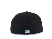 Load image into Gallery viewer, San Diego Padres New Era MLB 59FIFTY 5950 Fitted Cap Hat Black Crown/Visor White/Sky Blue Drip Paint Logo 10th Anniversary Petcopark Side Patch Gray UV
