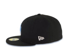 Load image into Gallery viewer, San Diego Padres New Era MLB 59FIFTY 5950 Fitted Cap Hat Black Crown/Visor White/Sky Blue Logo 20th Anniversary Petcopark Side Patch Gray UV
