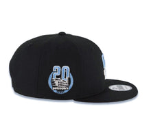 Load image into Gallery viewer, San Diego Padres New Era MLB 9FIFTY 950 Snapback Cap Hat Black Crown/Visor White/Sky Blue Drip Paint Logo 20th Anniversary Petcopark Side Patch
