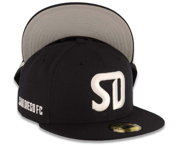 San Diego FC New Era MLS 59FIFTY 5950 Fitted Cap Hat Black Crown/Visor White Logo Gray UV