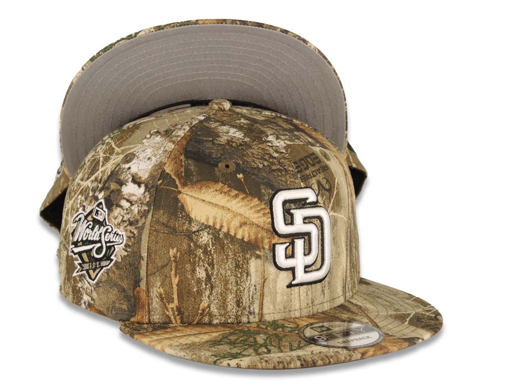 San Diego Padres New Era MLB 9FIFTY 950 Snapback Cap Hat Real Tree Edge Camo Crown/Visor White/Black Logo 1998 World Series Side Patch