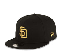 Load image into Gallery viewer, San Diego Padres New Era MLB 9FIFTY 950 Snapback Cap Hat Black Crown/Visor Metallic Gold Logo 25th Anniversary Side Patch Gray UV
