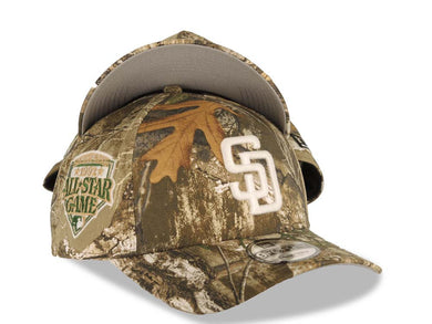 San Diego Padres New Era MLB 9FORTY 940 Adjustable A-Frame Cap Hat Real Tree Edge Camo Crown/Visor White Logo 1992 All-Star Game Side Patch Gray UV