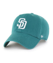 Load image into Gallery viewer, San Diego Padres &#39;47 Brand MLB Clean Up Adjustable Cap Hat Teal Crown/Visor White Logo
