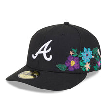 Load image into Gallery viewer, Atlanta Braves New Era MLB 59FIFTY 5950 Fitted Cap Hat Black Crown/Visor White Logo Green UV (Tonal Florals)
