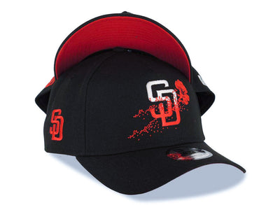 San Diego Padres New Era MLB 9FORTY 940 Adjustable A-Frame Cap Hat Black Crown/Visor White/Red Logo With Dotted Flower Red UV