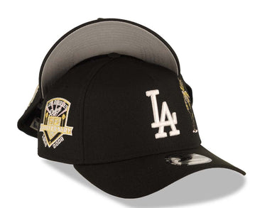 Los Angeles Dodgers New Era MLB 9FORTY 940 Adjustable A-Frame Cap Hat Black Crown/Visor White Logo With Palm Trees 50th Anniversary Side Patch