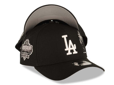 Los Angeles Dodgers New Era MLB 9FORTY 940 Adjustable A-Frame Cap Hat Black Crown/Visor White Logo With Palm Trees 40th Anniversary Stadium Side Patch