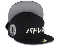 Load image into Gallery viewer, San Diego Padres New Era MLB 59FIFTY 5950 Fitted Cap Hat Black Crown/Visor Japan White Script Logo Matsui 1 Side Patch Gray UV
