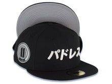 Load image into Gallery viewer, San Diego Padres New Era MLB 59FIFTY 5950 Fitted Cap Hat Black Crown/Visor White Japan Script Logo Darvish 11 Side Patch Gray UV
