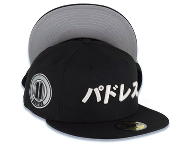 San Diego Padres New Era MLB 59FIFTY 5950 Fitted Cap Hat Black Crown/Visor White Japan Script Logo Darvish 11 Side Patch Gray UV