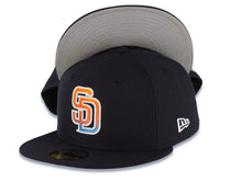 Load image into Gallery viewer, San Diego Padres New Era MLB 59FIFTY 5950 Fitted Cap Hat Navy Blue Crown/Visor Orange/Blue Logo Gray UV
