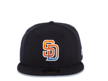 Load image into Gallery viewer, San Diego Padres New Era MLB 59FIFTY 5950 Fitted Cap Hat Navy Blue Crown/Visor Orange/Blue Logo Gray UV
