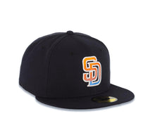 Load image into Gallery viewer, San Diego Padres New Era MLB 59FIFTY 5950 Fitted Cap Hat Navy Blue Crown/Visor Orange/Blue Logo Gray UV

