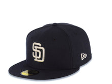 Load image into Gallery viewer, San Diego Padres New Era MLB 59FIFTY 5950 Fitted Cap Hat Navy Blue Crown/Visor Metallic Silver Logo 1998 World Series Side Patch Gray UV
