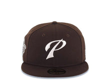 Load image into Gallery viewer, San Diego Padres New Era MLB 59FIFTY 5950 Fitted Cap Hat Brown Crown/Visor White Script P Logo 1998 World Series Side Patch Gray UV

