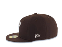 Load image into Gallery viewer, San Diego Padres New Era MLB 59FIFTY 5950 Fitted Cap Hat Brown Crown/Visor White Script P Logo 1998 World Series Side Patch Gray UV
