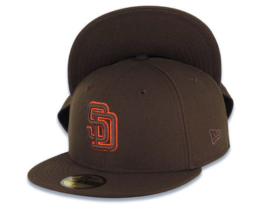 San Diego Padres New Era MLB 59FIFTY 5950 Fitted Cap Hat Brown Crown/Visor Brown/Orange Logo Brown UV