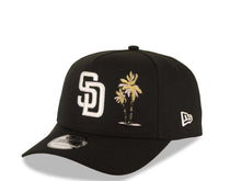 Load image into Gallery viewer, San Diego Padres New Era MLB 9FORTY 940 Adjustable A-Frame Cap Hat Black Crown/Visor White Logo With Palm Trees Petco Park Metallic Gold Side Patch
