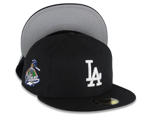 Los Angeles Dodgers New Era MLB 59FIFTY 5950 Fitted Cap Hat Black Crown/Visor White Logo Swinging Shohei Ohtani Side Patch (Gray UV)