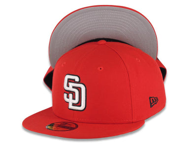 San Diego Padres New Era MLB 59FIFTY 5950 Fitted Cap Hat Red Crown/Visor White Red Logo Gray UV
