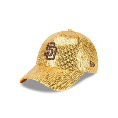 (Women) San Diego Padres New Era MLB 9FORTY 940 Adjustable Cap Hat Yellow  Crown/Visor Brown Logo (Sequin)