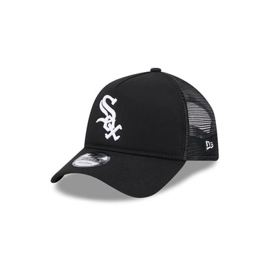 Chicago White Sox New Era MLB 9FORTY 940 Adjustable A-Frame Mes/Trucker Cap Hat Black Crown/Visor White Logo