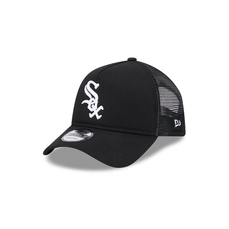 Chicago White Sox New Era MLB 9FORTY 940 Adjustable A-Frame Mes/Trucker Cap Hat Black Crown/Visor White Logo
