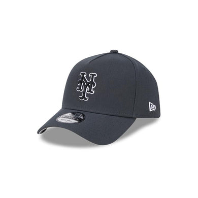 New York Mets New Era MLB 9FORTY 940 Adjustable A-Frame Cap Hat Dark Gray Crown/Visor Black/White Logo