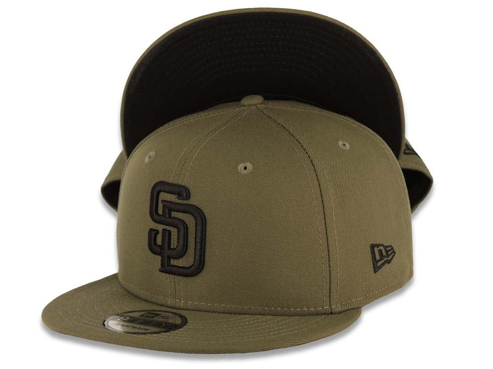 San Diego Padres New Era MLB 9FIFTY 950 Snapback Cap Hat Olive Green Crown/Visor Black Logo Black UV