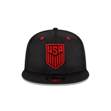 Load image into Gallery viewer, United States USA Soccer New Era FIFA 9FIFTY 950 Snapback Trucker Mesh Cap Hat Black Crown/Visor Red Logo
