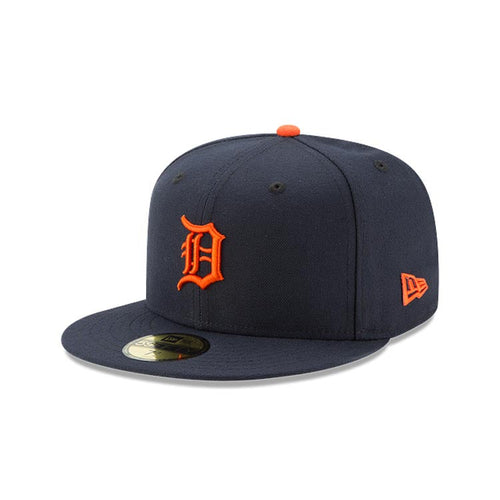 (Youth) Detroit Tigers New Era MLB 59FIFTY 5950 Kid Fitted Cap Hat Navy Blue Crown/Visor Orange Logo