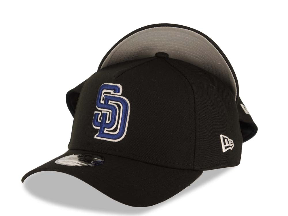 San Diego Padres New Era MLB 9FORTY 940 Adjustable A-Frame Cap Hat Black Crown/Visor Royal Blue/White Logo Gray UV