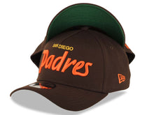 Load image into Gallery viewer, San Diego Padres New Era MLB 9FORTY 940 Adjustable A-Frame Cap Hat Brown Crown/Visor Orange/Yellow Text/Script Logo Green UV
