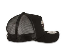 Load image into Gallery viewer, San Diego Padres New Era MLB 9FORTY 940 Adjustable A-Frame Trucker Mesh Cap Hat Black Crown/Visor Brown/Yellow Brown/Yellow Swinging Friar Logo
