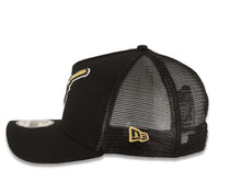 Load image into Gallery viewer, San Diego Padres New Era MLB 9FORTY 940 Adjustable A-Frame Trucker Mesh Cap Hat Black Crown/Visor Brown/Yellow Brown/Yellow Swinging Friar Logo
