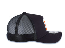 Load image into Gallery viewer, San Diego Padres New Era MLB 9FORTY 940 Adjustable A-Frame Trucker Mesh Cap Hat Black Crown/Visor White/Orange Logo Gray UV
