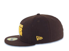 Load image into Gallery viewer, San Diego Padres New Era MLB 59FIFTY 5950 Fitted Cap Hat Brown Crown/Visor Yellow/White Text Logo Swinging Friar Side Patch Green UV
