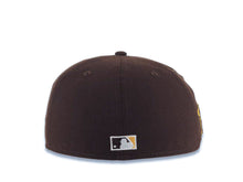 Load image into Gallery viewer, San Diego Padres New Era MLB 59FIFTY 5950 Fitted Cap Hat Brown Crown/Visor Yellow/White Text Logo Swinging Friar Side Patch Green UV
