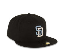 Load image into Gallery viewer, San Diego Padres New Era MLB 59FIFTY 5950 Fitted Cap Hat Black Crown/Visor Sky Blue/White Logo Sky Blue UV
