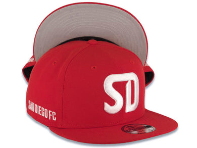 San Diego FC New Era MLS 9FIFTY 950 Snapback Cap Hat Red Crown/Visor White SD Logo