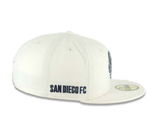 Load image into Gallery viewer, San Diego FC New Era MLS 59FIFTY 5950 Fitted Cap Hat Cream Crown/Visor Navy Blue Logo Navy Blue UV
