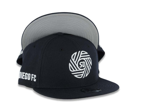 (Youth) San Diego FC New Era MLS 9FIFTY 950 Kid Snapback Cap Hat Navy Blue Crown/Visor White Logo Gray UV